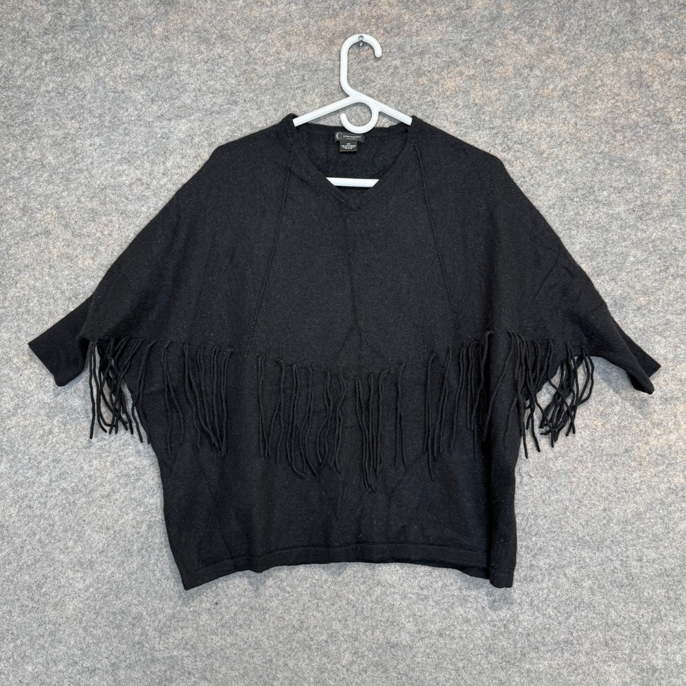 C by Bloomingdales 100% Cashmere Poncho Sweater Womens XS/S‎ Small Fringe 2-Ply